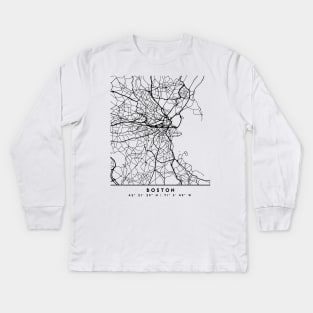 BOSTON MASSACHUSETTS BLACK CITY STREET MAP ART Kids Long Sleeve T-Shirt